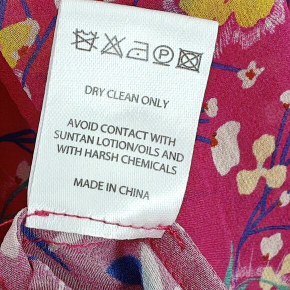 Saloni Chloe Silk Floral Blouse Top Size 4 Pink Button Front Ruffles Feminine - Picture 13 of 14